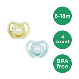 Tommee Tippee Ultra-Light Silicone Pacifier, Symmetrical One-Piece Design, BPA-Free Silicone Binkies, 6-18 Months, Pack of 4 Pacifiers, Pink, Violet, Yellow & Green