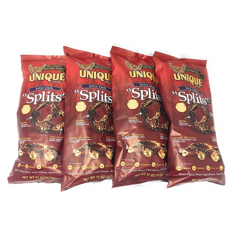 Unique Extra Dark Pretzel Splits, 11 Oz. Bag (Four -