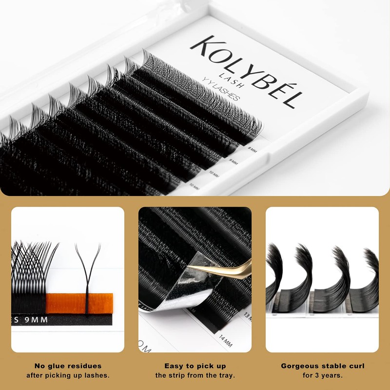 KOLYBEL YY Eyelashes Extension Lashes Y Shaped 0.07mm C Curl