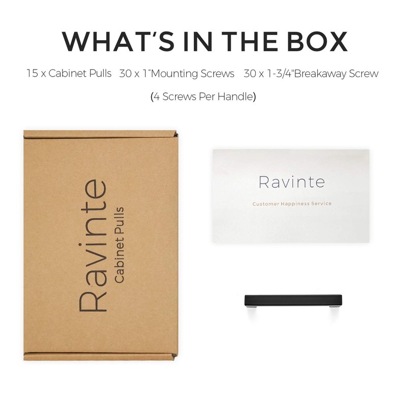 Ravinte 15 Pack 3-3/4 Inch Square Cabinet Handles Matte Black