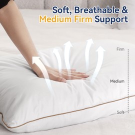 Peace nest Bed Pillows Queen Size 20x30 Inches Set of 2 Goose Feathers and Down with Cotton Cover Hotel Collection for Side Back Stomach Sleepers Luxury Soft Sleeping White Pillow