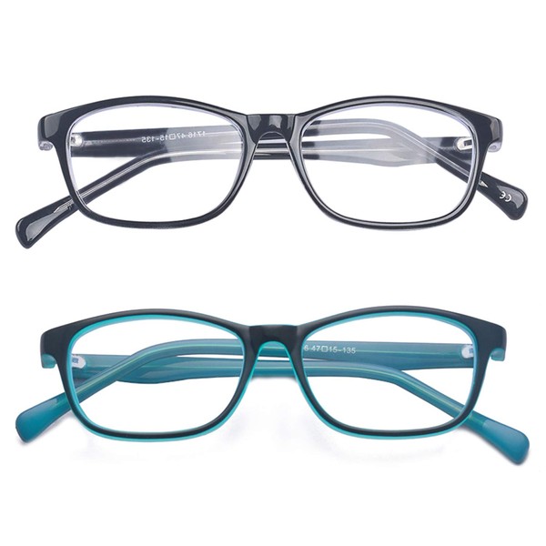 ALWAYSUV 2 Pack Boys Girls Blue Light Blocking Glasses Square Eyeglasses Anti Blue Ray Computer Game Glasses for Kids