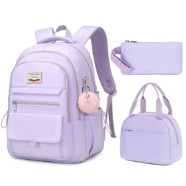 YOJOY School Bag for Teens Girls,Girls Backpack Set,3 PCS Kids Backpack for Women,15.6 Inch Laptop Middle High School College Student Casual Travel Daypack with Lunch Box Pencil Pouch Set(Purple)