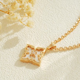 Jenosy Gold Clover Necklace for Women Dainty 14K Gold Plated CZ Pendant Necklace Adjustable Chain Choker Pendant Colorful Clover Pendant Lucky Charm Necklaces for Women Jewelry, Medium, Brass, No