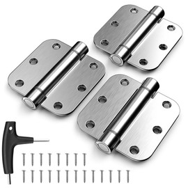 KOLET Self Closing Door Hinges, 3.5 x 3.5 Inches Door Hinges with Auto Close, 5/8" Radius Corners Spring Hinges, Heavy Duty Stainless Steel, No Pin Installation, Brushed Nickel, 3 Pack