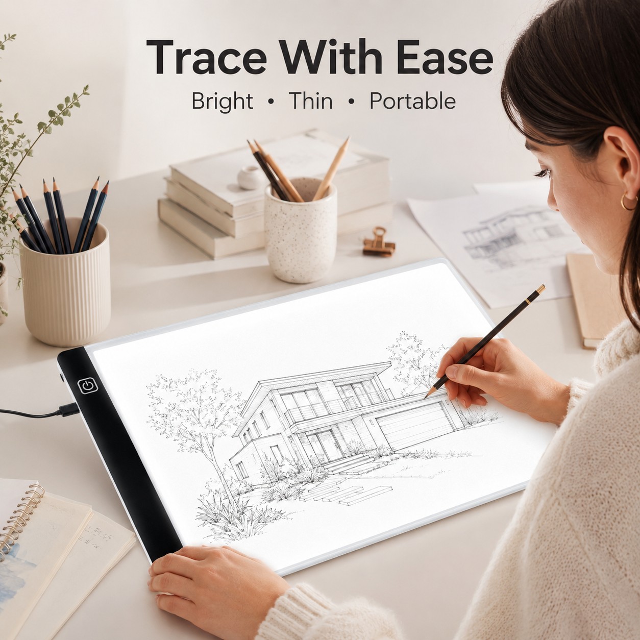 Portable LED Tracing Light Pad for Drawing – USB-Powered Copy Board with 3-Level Brightness, Touch Control and Magnetic Paper Holders