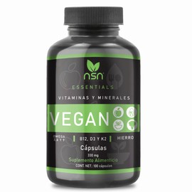 NSN Vegan | Con Omega 3, 6 y 9, Hierro, Vitamina K2 y B12| Alimentación Vegana y Vegetariana |330 mg por Cápsula | 90 Cápsulas