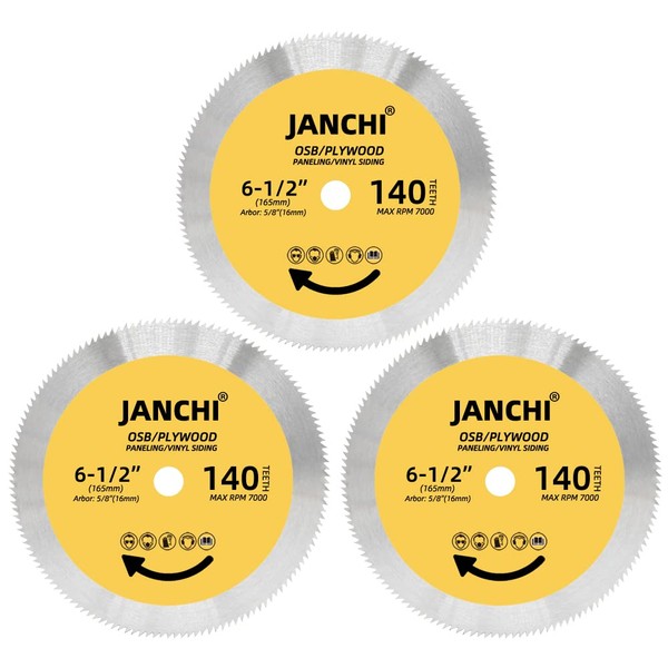 3Pack 6-1/2 Inch 140T Circular Saw Blade, Plywood, OSB, Paneling