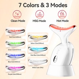 Facial Massager, Red-Light-Therapy-for-Face and Neck, 7 Color Face Massager with 3 Modes for Skin Care, Face 𝖲culpting Tool (White)