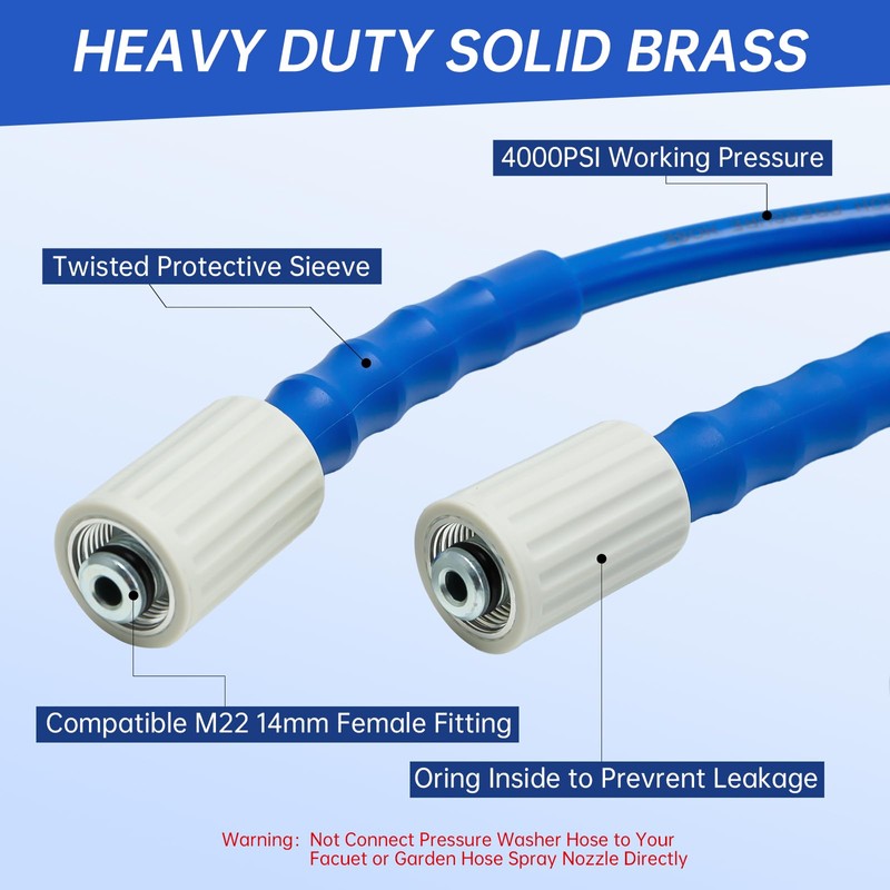 AURORA CAR Pressure Washer Hose 50 FT x 1/4"，Kink Resistant