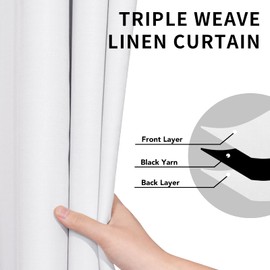 Easy-Going Linen Look 100% Blackout Curtain 100x96 Inch Extra Wide Patio Sliding Door Curtain Solid Thermal Insulated Room Curtain for Bedroom, Living Room (1 Panel, White)