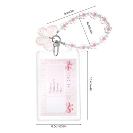 BOHUIZ Photocard Holder Keychain, 4 x 2.6 Inch Cute Acrylic Butterfly Photocard Holder ID Badge Holder Bus Card Credit ID Bank Card Pendant with Spiral Wrist Coil (Pink)