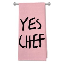 OFJE Yes Chef Minimalistic Waffle Kitchen Towel Dish Towel Cloth 16x24,Yes Chef Tea Towel for Baking,Yes Chef Dish Towels for Drying Dishes,Let Me Cook Dish Towel Chef’s Towel (Pink)