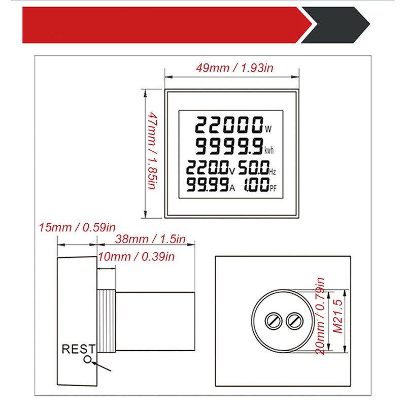 AC Voltage Current Power Meter Monitor Digital Ammeter Voltmeter Multimeter