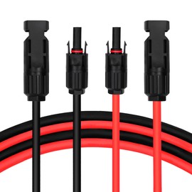 ZGeftcyimao 25 FT Solar Extension Cable, 10 AWG(6 mm²) Solar Panel Wire with 2 Pairs Female and Male Solar Connectors, PV Cable for Home, Boat, RV, Travel, Photovoltaic Systems(25FT Red + 25FT Black)