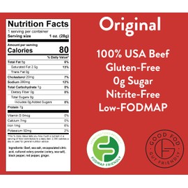 Good Fod Foods Original Meat Sticks – Low FODMAP Snacks for a Healthy Gut, Zero Sugar Jerky Sticks, Keto Friendly, Gluten-Free Beef Sticks 1 Ounce (12 Pack)
