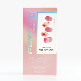 Foxology Vegan And Cruelty Free Semi Cured Gel Nail Strip Kit Includes 30 Nail Strips, Alcohol Free Nourishing Prep Pad, A Gel Top Coat, A Wooden Cuticle Stick, Nail File - PINK FLORAL