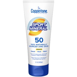 Coppertone Sport Mineral Sunscreen Lotion SPF 50, Water Resistant Sunscreen with Zinc Oxide, 5 Fl Oz Bottle