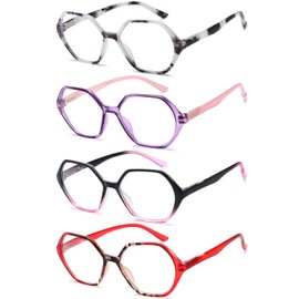 EYEURL 4-Pack Reading Glasses for Women Blue Light Blocking Computer Glasses Vintage Design Diamond Shaped Frame Readers for Women Men Anti Glare Filter Lightweight Spring Hinge Eyeglasses,1.5