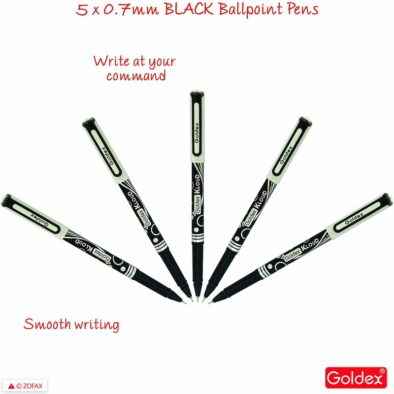 Goldex Kloud BLACK Ball Pen 5 x 0.7mm Tip Ballpoint