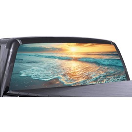 Rear Window Decals for Trucks, Beautiful Beach Sunrise Nature Landscape Truck Rear Window Decals,Back Window Decals for Pickup SUV, Car Decor Vinyl Graphic Sticker (Beach Scenery 66x20)