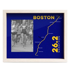 Gone For a Run Boston 26.2 Marathon Frame - Marathon Runner Gift - Running Picture Frame Holds 4x6 - Blue and Yellow