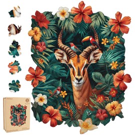 Delobil Wooden Puzzles for Adults, Antelope Jigsaw Puzzles 200 Pieces Animal Unique Shaped Wood Cut Puzzle Gifts for Adults and Kids, Family Puzzle Games, Medium Size 9.1 x 11.3 Inches