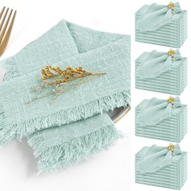 Teruntrue 40 Packs Sage Green Cotton Linen Napkins, 16.5 x 16.5Inch, Handmade Gauze Napkins with Fringe, Natural Soft Cotton Rustic Dinner Napkins for Wedding Party Christmas Decoration