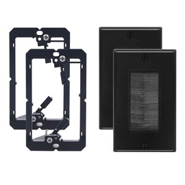 VCE Single Brush Wall Plate with Single Gang Low Voltage Mounting Bracket Black 2 Set/4 PCS