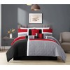 Chezmoi Collection Upland 7-Piece Quilted Patchwork Comforter Set, Red/Gray/Black, Oversized