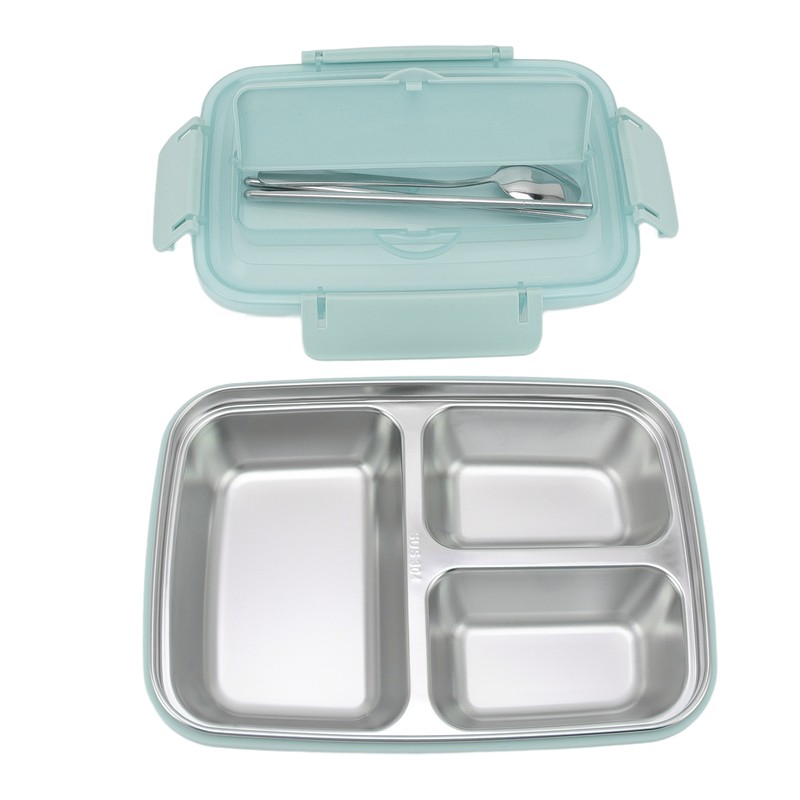 Lunch Box 3 Compartments 304 Stainless Steel Plastic Matching Spoon