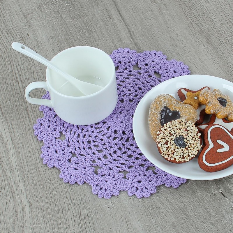 kilofly Crochet Cotton Lace Table Placemats Doilies Pack, 4pc, Purple,