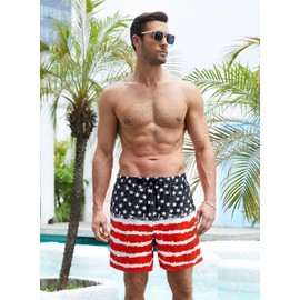 XiaoMoSha Men's Swim Trunks with Compression Liner 7" Quick Dry Board Shorts 4th of July Swimming Trunks for Mens Funny American Flag Man Hawaiian Swim Suits Summer Swimwear StripedStars 2XL