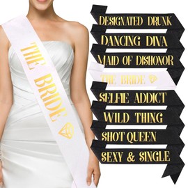 Exacoo 8pcs Glitter Fabric Bride & Bridesmaids Sashes Black Bachelorette Party Decorations Happy Bachelorette Party Accessories & Favors for Bridal Shower Decor