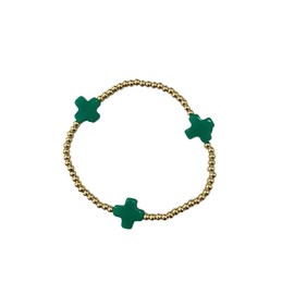 Azusa Sun Colorful Cross Charm Bracelets for Women Men Adjustable Gold Plated Beaded Bracelet Boho Bead Ball Stretch Bracelet Birthday Summer Beach Jewelry - Green