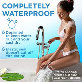 100% Waterproof Cast Covers for Shower Leg - 2pk - Tight Seal - Reusable Adult Half Leg Cast Protectors - Knee, Ankle, Foot - After Surgery Bandage and Dressing Cast Bag for Wounds and Burns