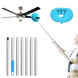 Eunice Ceiling Fan Duster with Extension Pole, Adjustable and Removable Fan Cleaner Blade for High Ceiling, Fan Cleaner for Window Door Furniture (Blue-7FT)