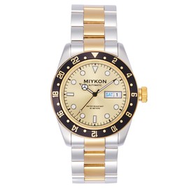 Miykon Automatic Watches for Men | Full Stainless Steel Mens Dive Watches with Quickset Day Date | Rotating Bezel, Skeleton Caseback, Luminous Hands and Markers, Japan Automatic, 50M Water Resistant (Two-Tone Bracelet, Gold Dial, 41mm)
