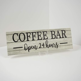 Coffee Bar Open 24 Hrs Chic White Farmhouse Wood Sign Wall Décor Gift 6 x 18 Wood Sign B3-06180028178