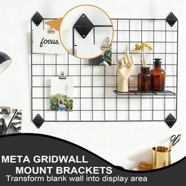 Sumnacon 32 PCS Gridwall Mount Brackets, Metal Grid Panel Accessories, Wall Mounting Bracket Hooks, Black Grid Wall Panels Holder Wire Basket Hanger for Display Retail Garage Shop Office Organization