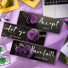 3 Pcs Purple Wall Decor Inspirational Purple Bathroom Wall Decor Wooden Purple Rose Wall Art Office Wall Decor With Accept Let Go Have Faith Quotes For Girl Women Bathroom Bedroom(Purple 12 X 4 Inch)