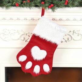 SherryDC - Medias de Navidad para perro y gato, calcetines colgantes de felpa para decoraciones navideñas y navideñas (grande/18 pulgadas, blanco-rojo)