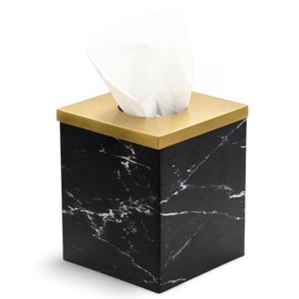 JWT Astyle Metal Facial Tissue Box Cover Holder and Dispenser.Decorative Tissue Box Covers Cube Dresser Accessories for Bathroom Livingroom Kitchen Office Desk.Black Marble Pattern Home Gifts
