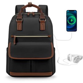 mochila de viaje para Laptop de 15.6 pulgadas,Mochilas para mujer impermeable, backpack mujer, con puerto de carga USB, gran capacidad, trabajo, universitario, deportiva, antirrobo, negra