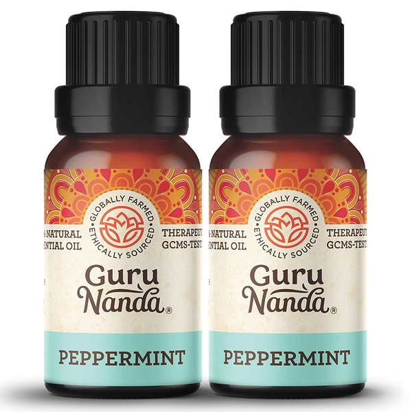 GuruNanda Peppermint Essential Oil (Pack of 2) - 100% Pure Therapeutic Grade, Aromatherapy for Healthy Breathing and Digestion, Manage Headache and Stress with Fresh Menthol Scent (15 ml x 2)
