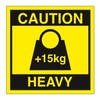 Caution Heavy Warning Labels, 15kg Weight Symbol, 76x50mm, Yellow, 400