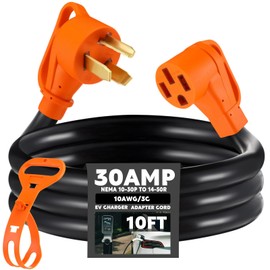 Xuhal 10 ft NEMA 10-30P to 14-50R EV Charger Adapter Cord 3 Prong Old Dryer Outlet to Level 2 EV Charging Power Cord with Handle (Only for 3 Prong L-Shaped Old Dryer NEMA 10-30R Outlet) ETL Listed
