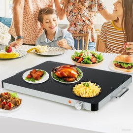 Giantex Set of 2 Electric Warming Tray 21'' x 16'' - Tempered Glass Buffet Server & Food Warmer with Adjustable Heat, Portable Hot Plate for Catering, Parties, Weddings, Holidays, and Home Use