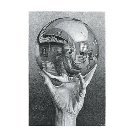 Vintage MC Escher HAND WITH REFLECTING SPHERE 1935 Self-Portraits Reprint 23x29