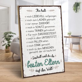 ARTFAVES® Wooden Sign with Saying ‘Beste Eltern auf der Welt’, Shabby Chic, Vintage Look, Gift for Mum/Dad/Gratitude, Size: 19 x 28 cm.